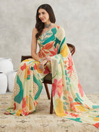 Janasya Multicolor Georgette Tropical Printed Saree - Distacart