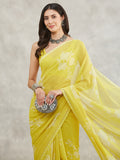 Janasya Lime Yellow Georgette Floral Printed Saree - Distacart