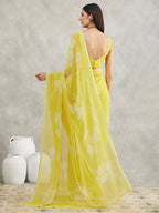 Janasya Lime Yellow Georgette Floral Printed Saree - Distacart