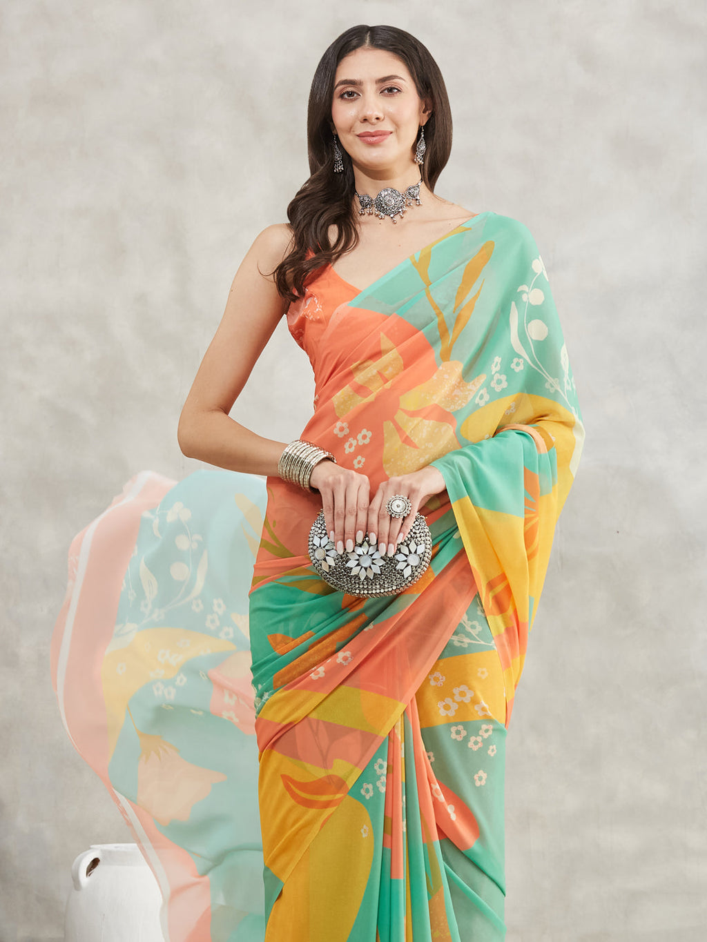 Janasya Multicolor Georgette Floral Printed Saree - Distacart
