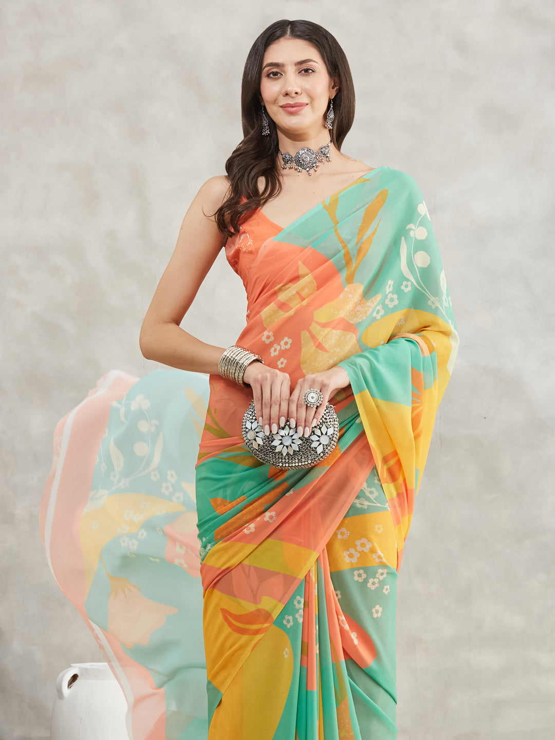 Janasya Multicolor Georgette Floral Printed Saree - Distacart