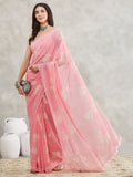 Janasya Light Pink Georgette Floral Printed Saree - Distacart