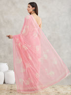 Janasya Light Pink Georgette Floral Printed Saree - Distacart