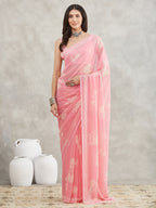 Janasya Light Pink Georgette Floral Printed Saree - Distacart