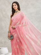 Janasya Light Pink Georgette Floral Printed Saree - Distacart