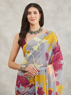 Janasya Grey Georgette Abstract Printed Saree - Distacart