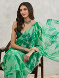 Janasya Green Georgette Abstract Printed Saree - Distacart