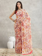 Janasya Cream Georgette Floral Printed Saree - Distacart