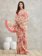 Janasya Cream Georgette Floral Printed Saree - Distacart