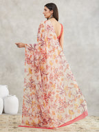 Janasya Cream Georgette Floral Printed Saree - Distacart