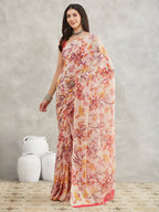 Janasya Cream Georgette Floral Printed Saree - Distacart
