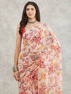 Janasya Cream Georgette Floral Printed Saree - Distacart