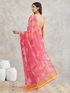 Janasya Pink Georgette Geometric Printed Saree - Distacart