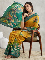 Janasya Mustard Silk Blend Ethnic Motifs Printed Saree - Distacart