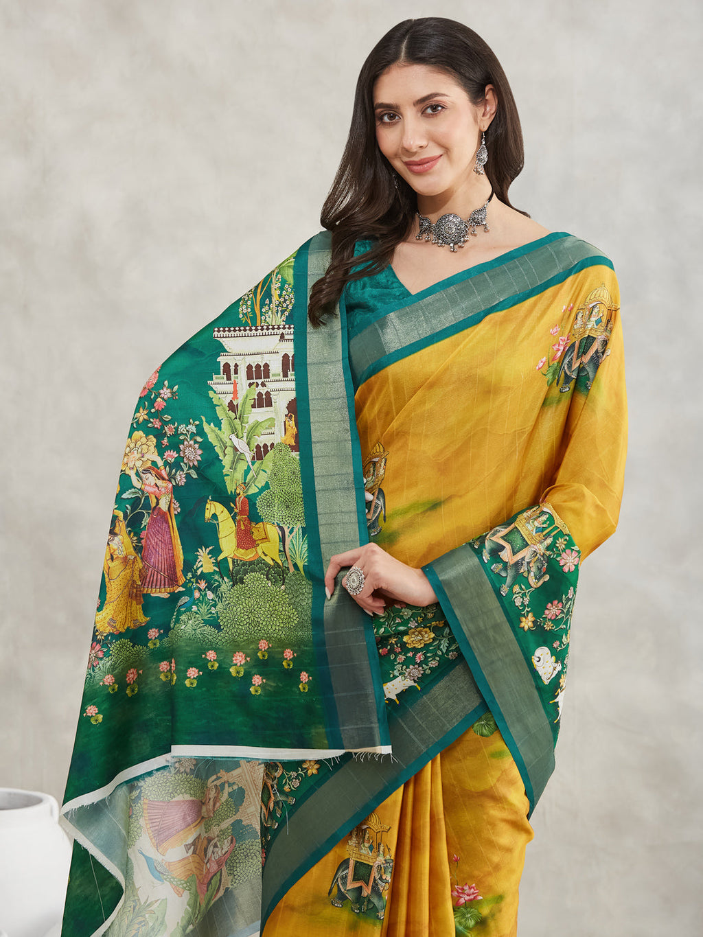 Janasya Mustard Silk Blend Ethnic Motifs Printed Saree - Distacart