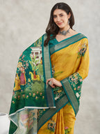 Janasya Mustard Silk Blend Ethnic Motifs Printed Saree - Distacart