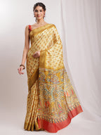 Janasya Olive Green Silk Blend Kalamkari Printed Saree - Distacart