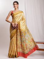 Janasya Olive Green Silk Blend Kalamkari Printed Saree - Distacart