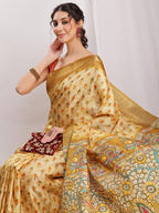 Janasya Olive Green Silk Blend Kalamkari Printed Saree - Distacart