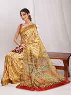 Janasya Olive Green Silk Blend Kalamkari Printed Saree - Distacart