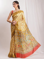 Janasya Olive Green Silk Blend Kalamkari Printed Saree - Distacart