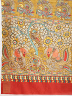 Janasya Olive Green Silk Blend Kalamkari Printed Saree - Distacart