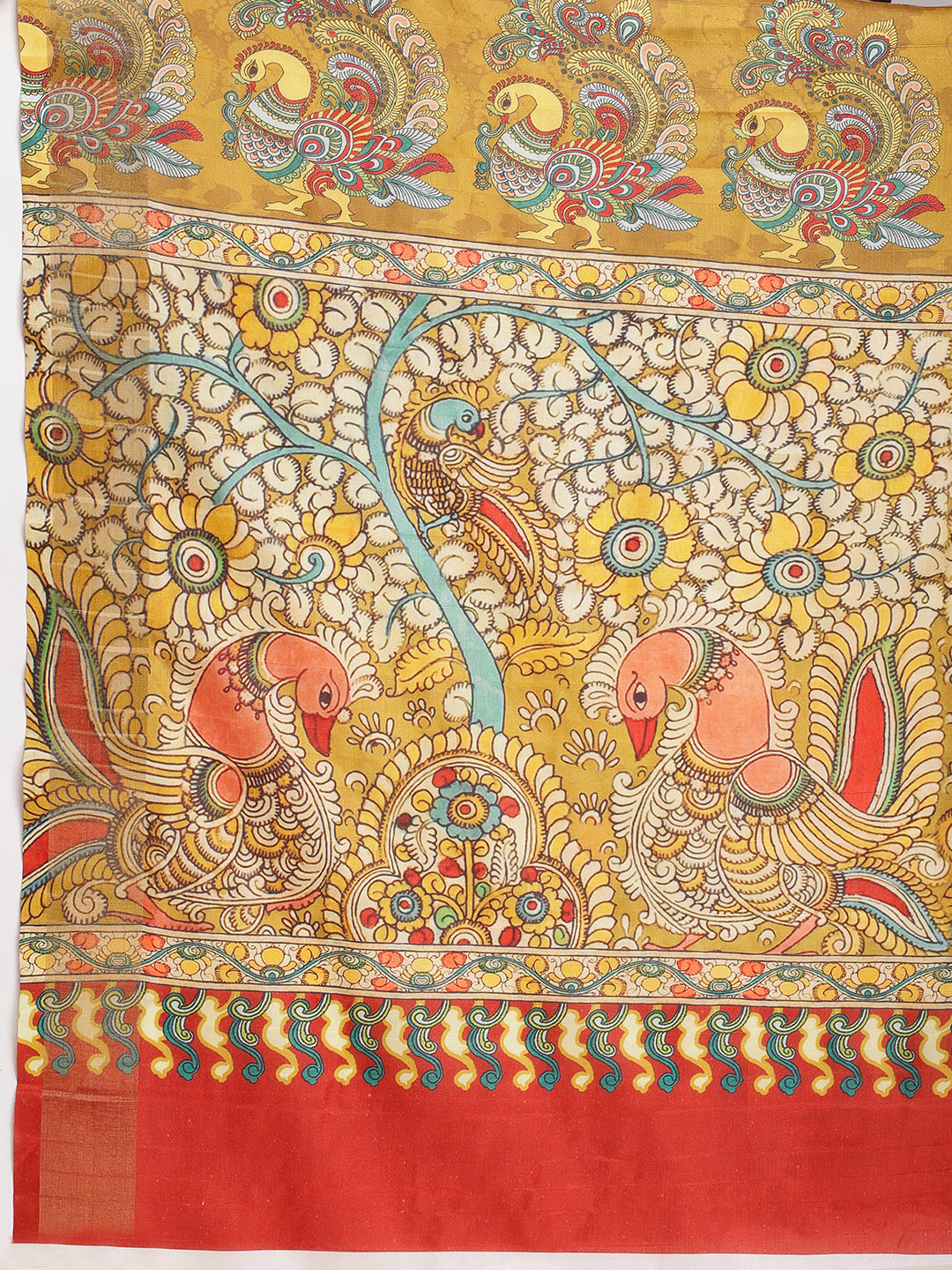 Janasya Olive Green Silk Blend Kalamkari Printed Saree - Distacart