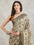 Janasya Olive Green Silk Blend Floral Printed Saree - Distacart