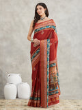 Janasya Rust Silk Blend Paisley Printed Saree - Distacart