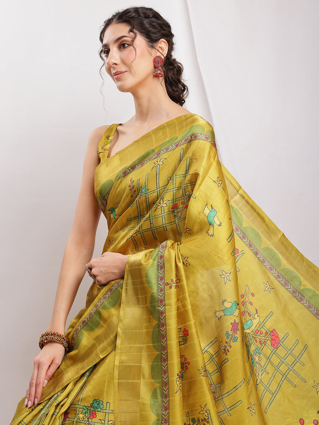 Janasya Green Silk Blend Ethnic Motifs Printed Saree - Distacart