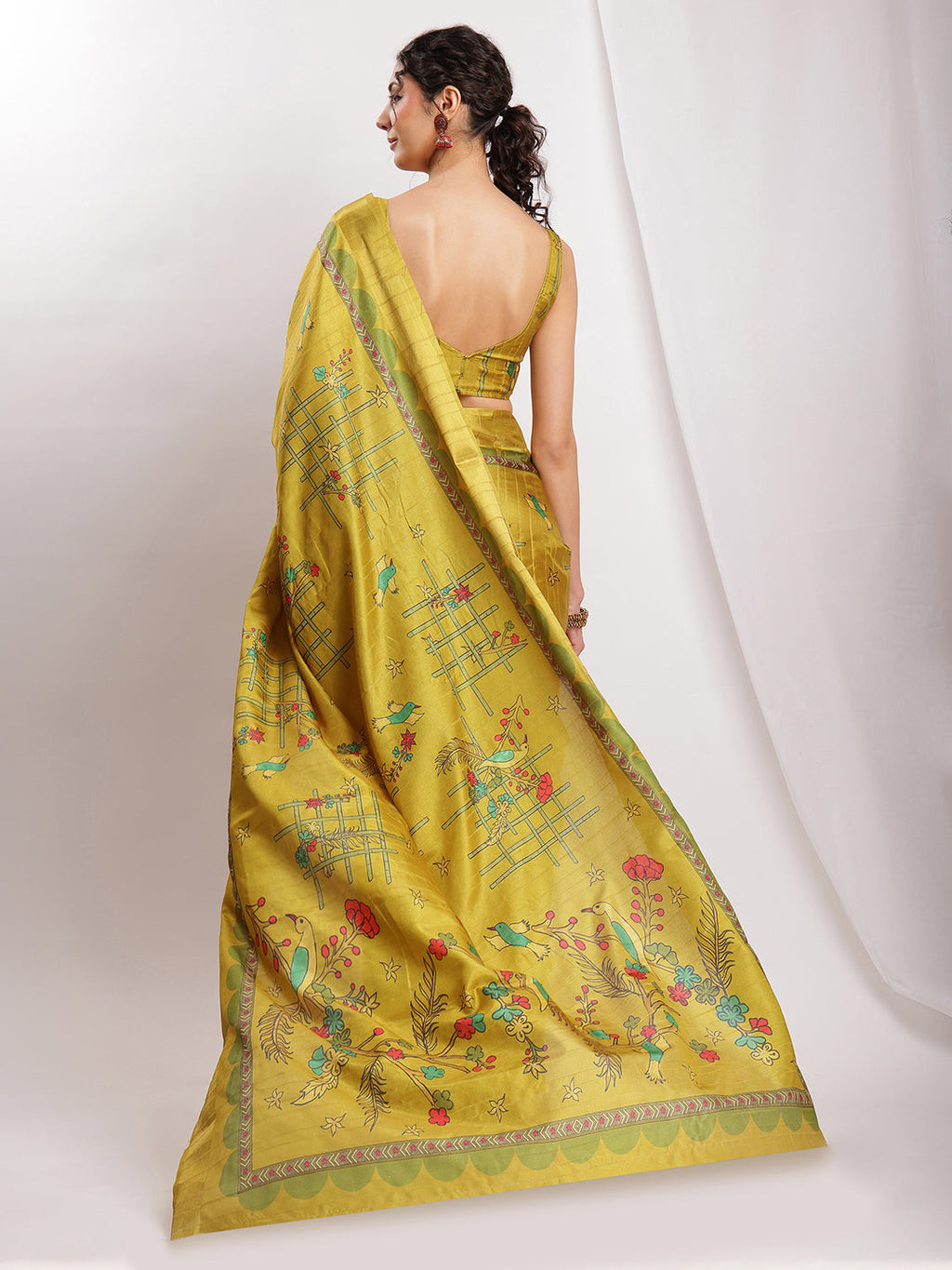 Janasya Green Silk Blend Ethnic Motifs Printed Saree - Distacart