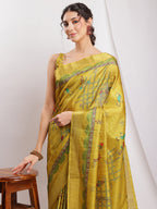 Janasya Green Silk Blend Ethnic Motifs Printed Saree - Distacart