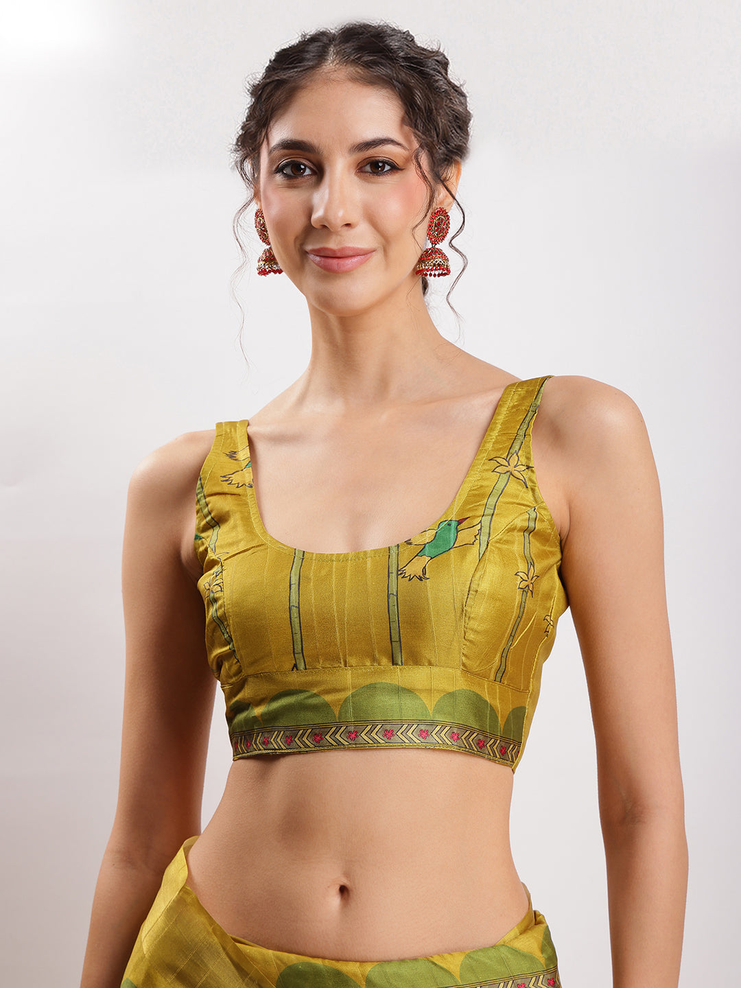 Janasya Green Silk Blend Ethnic Motifs Printed Saree - Distacart