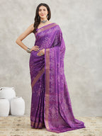 Janasya Purple Silk Blend Bandhani Printed Saree - Distacart
