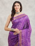 Janasya Purple Silk Blend Bandhani Printed Saree - Distacart