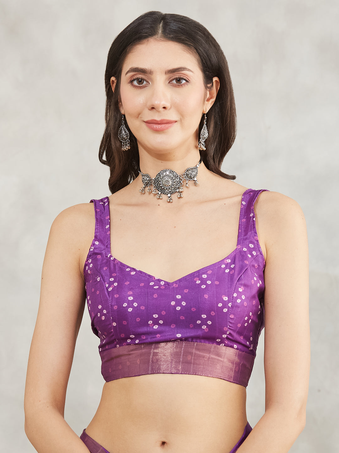 Janasya Purple Silk Blend Bandhani Printed Saree - Distacart