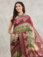 Janasya Yellow Silk Blend Ethnic Motifs Printed Saree - Distacart