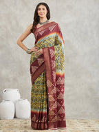 Janasya Yellow Silk Blend Ethnic Motifs Printed Saree - Distacart