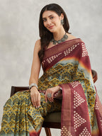 Janasya Yellow Silk Blend Ethnic Motifs Printed Saree - Distacart