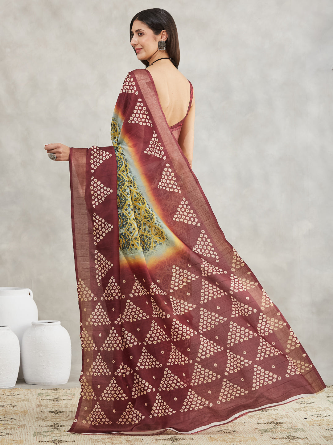Janasya Yellow Silk Blend Ethnic Motifs Printed Saree - Distacart