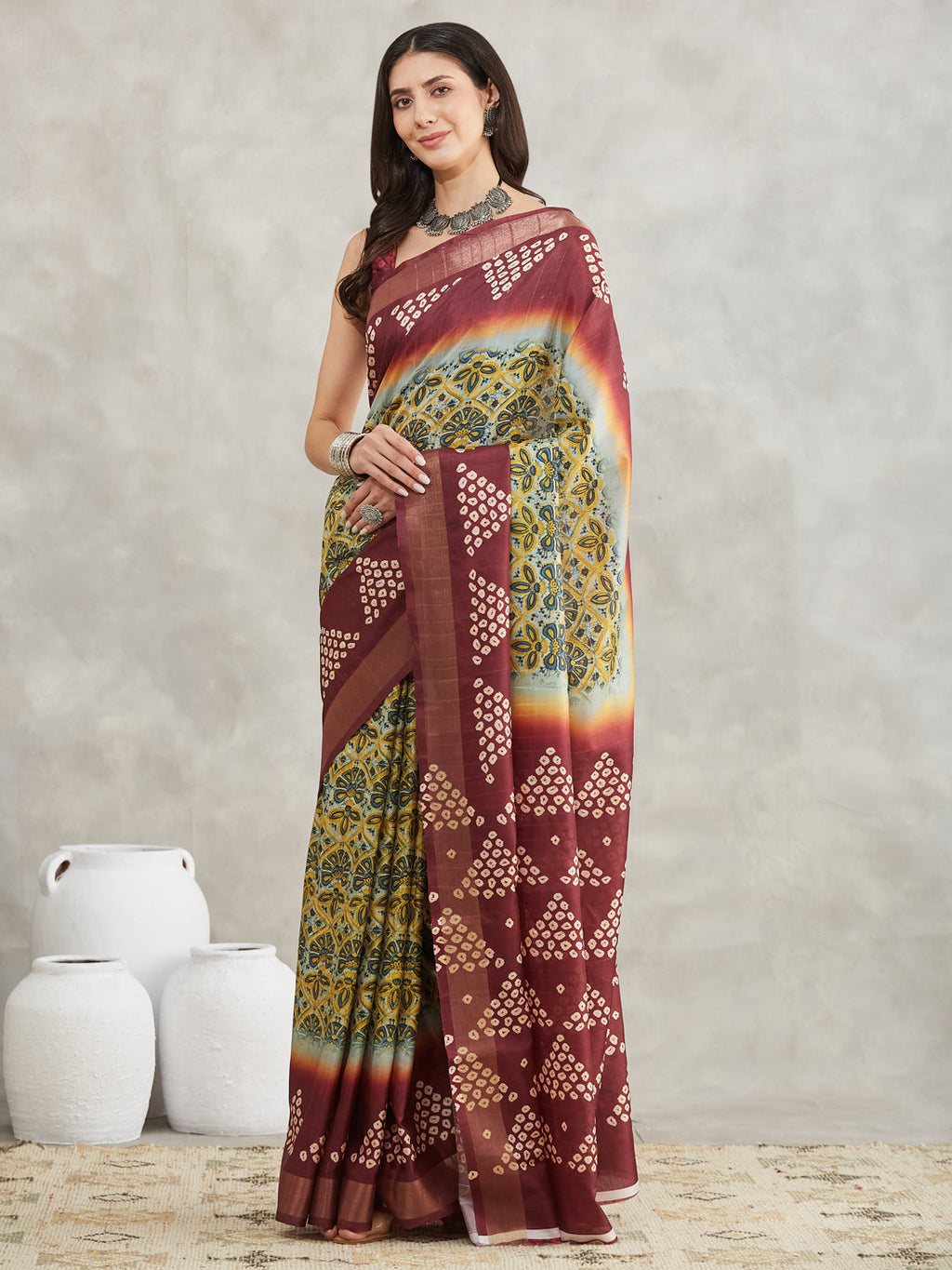 Janasya Yellow Silk Blend Ethnic Motifs Printed Saree - Distacart