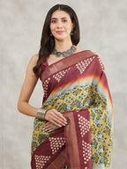 Janasya Yellow Silk Blend Ethnic Motifs Printed Saree - Distacart