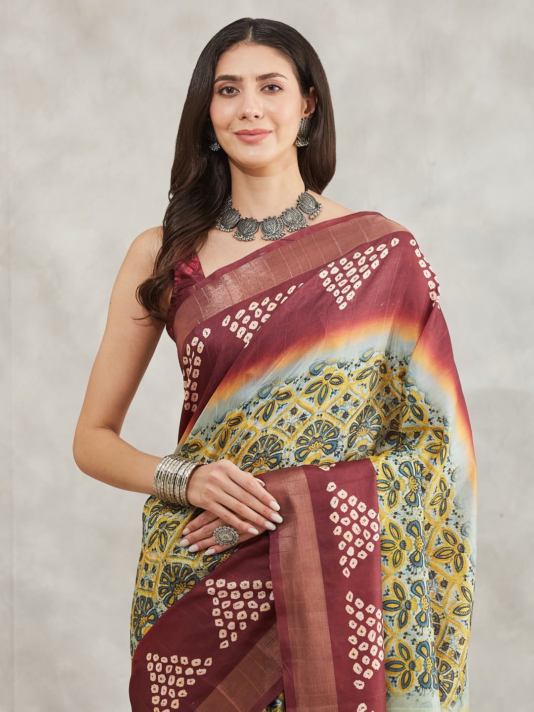 Janasya Yellow Silk Blend Ethnic Motifs Printed Saree - Distacart