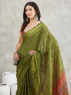 Janasya Mehndi Green Silk Blend Bandhani Printed Saree - Distacart