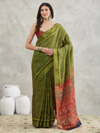 Janasya Mehndi Green Silk Blend Bandhani Printed Saree - Distacart