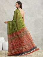 Janasya Mehndi Green Silk Blend Bandhani Printed Saree - Distacart