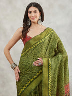 Janasya Mehndi Green Silk Blend Bandhani Printed Saree - Distacart