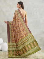 Janasya Burgundy Silk Blend Paisley Printed Saree - Distacart