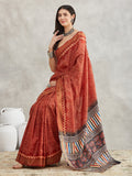 Janasya Rust Orange Silk Blend Bandhani Printed Saree - Distacart