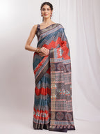 Janasya Multicolor Silk Blend Chevron Printed Saree - Distacart